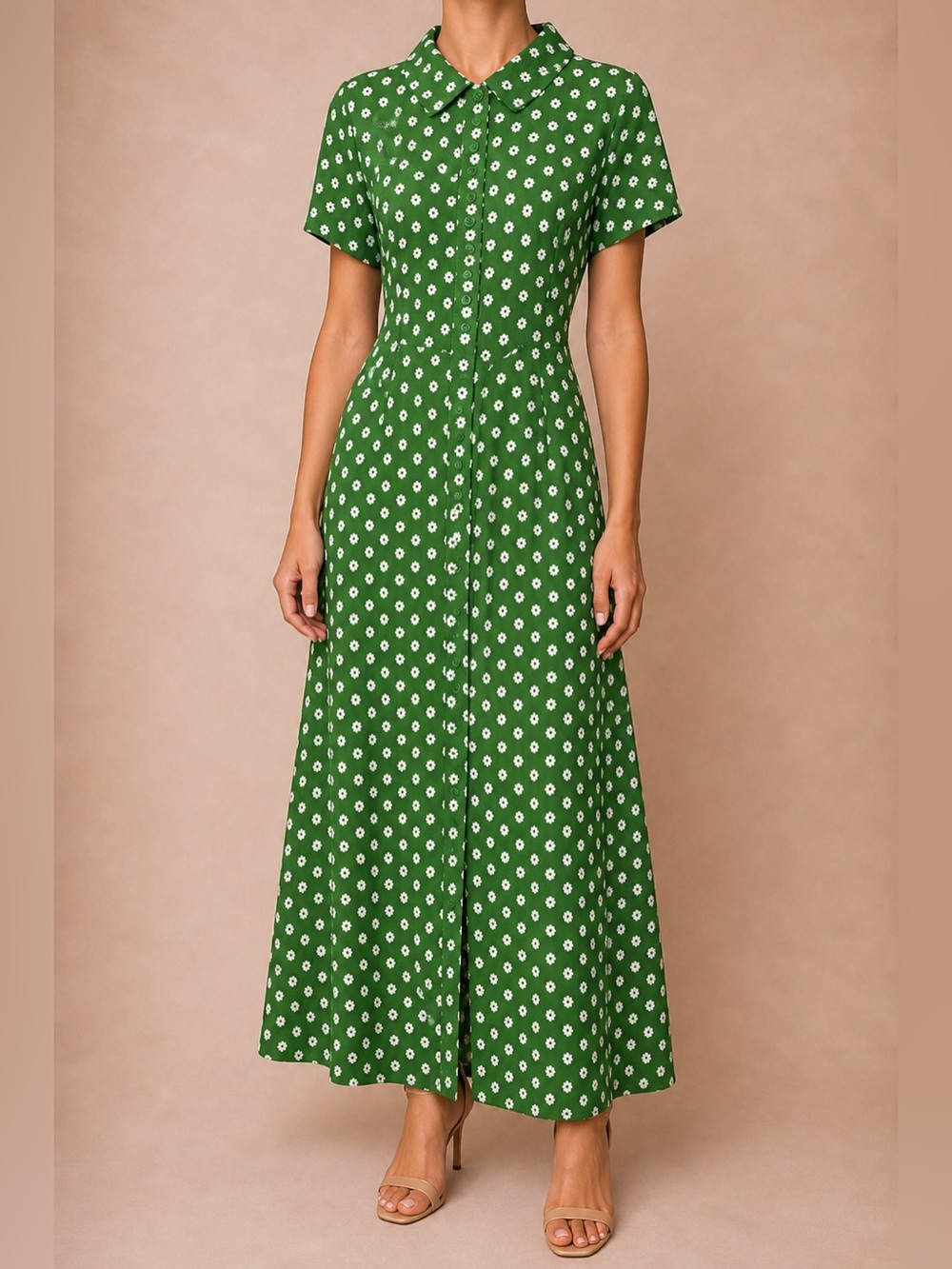 Reformation Green Floral Button-Front Maxi Dress